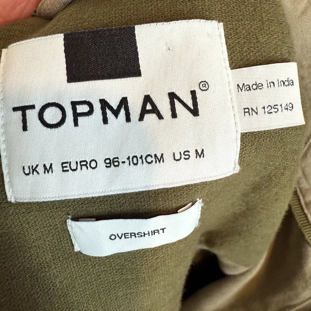Topman Jacket Embroidered Overshirt Khaki Zip Medium